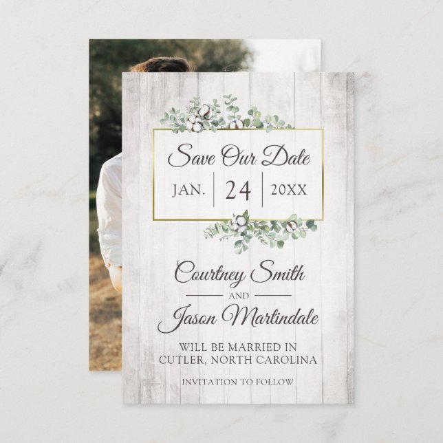 Invitation Enregistrer la date Rustic Southern Cotton Mariage (Devant / Derrière)