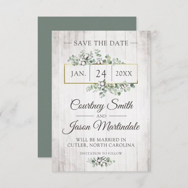 Invitation Enregistrer la date Rustic Southern Cotton Mariage (Devant / Derrière)