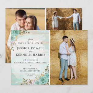 Invitation Enregistrer La Date Rustique Turquoise Floral 4 Ca