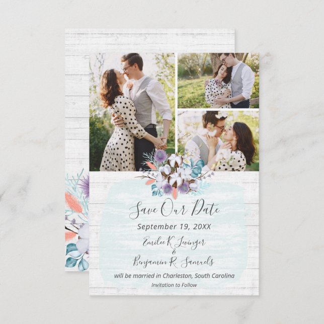 Invitation Enregistrer la date Southern Cotton Mariage campag (Devant / Derrière)