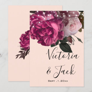 Invitation enregistrer la date String Lights Burgundy Flowers