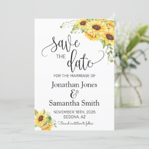 Invitation Enregistrer la date Sunflower Floral Boho Chic Mar