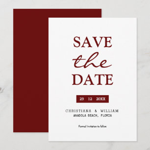Invitation ENREGISTRER LA DATE' Texte simple rouge burgundy