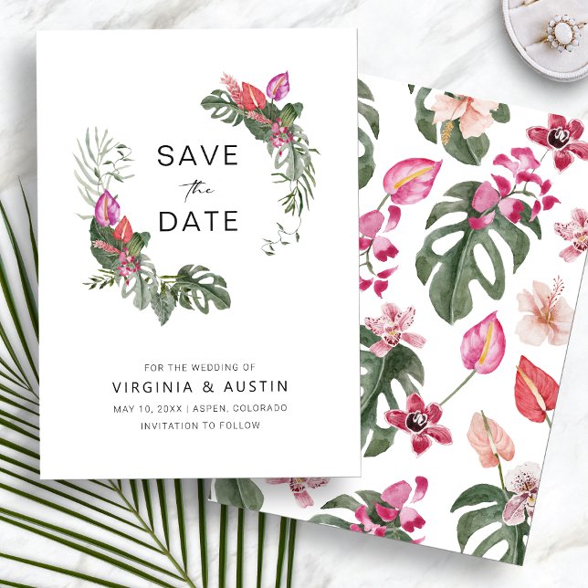 Invitation Enregistrer La Date Tropicale (Tropical Floral Watercolor Save The Date Invitation by Painted Paperie
)