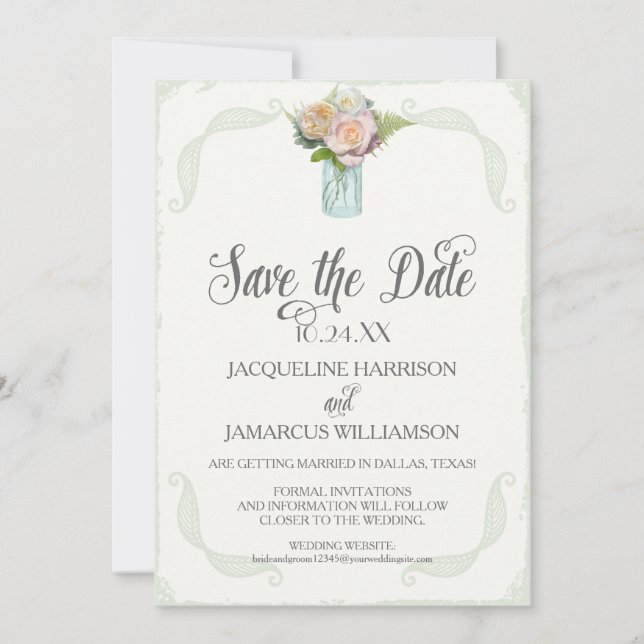 Invitation Enregistrer la photo de date Rustic Floral Mason J (Devant)