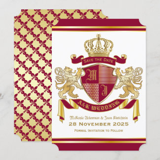 Invitation Enregistrer le manteau d'armoiries Rouge or Lion E