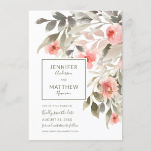 Invitation Enregistrer le Rose de couleur d'aquarelle avec ph