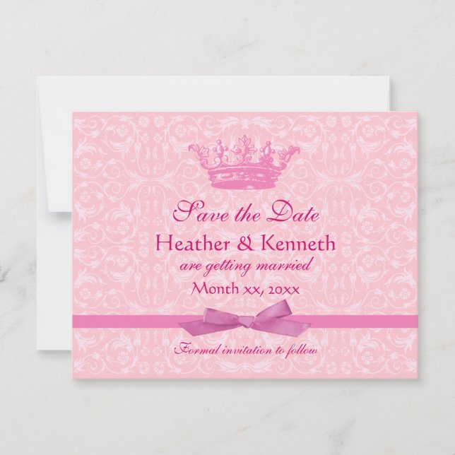 Invitation Enregistrer le rose de la couronne de date (Devant)
