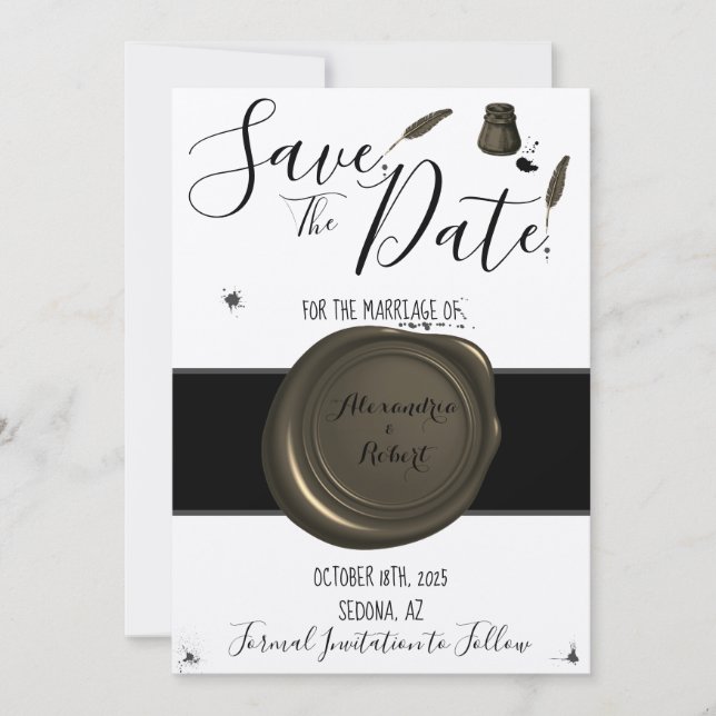 Invitation Enregistrer le stylo Mariage date et l'Inkwell (Devant)