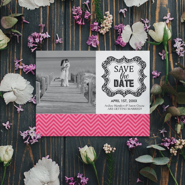Invitation Enregistrer les annonces de date {Pink Chevron} (Créateur téléchargé)