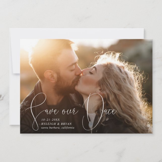 Invitation Enregistrer Notre Date Lignes Raffinées Faisant Ti (Devant)