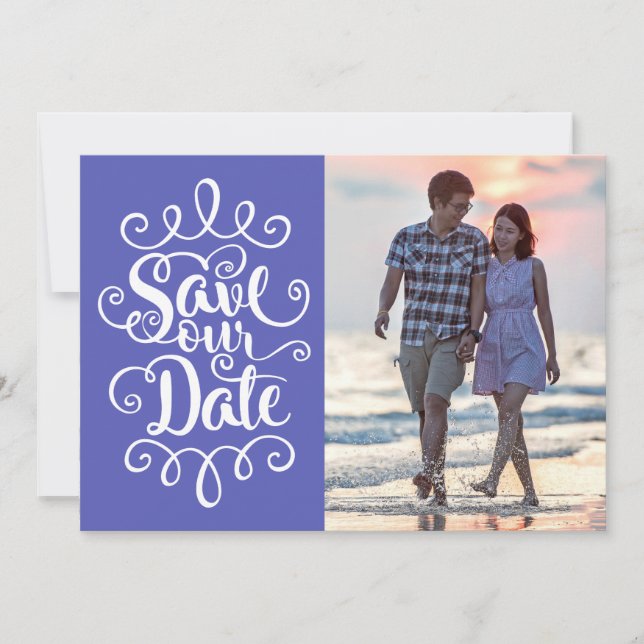 Invitation Enregistrer notre Mariage de date | Script Ornat m (Devant)