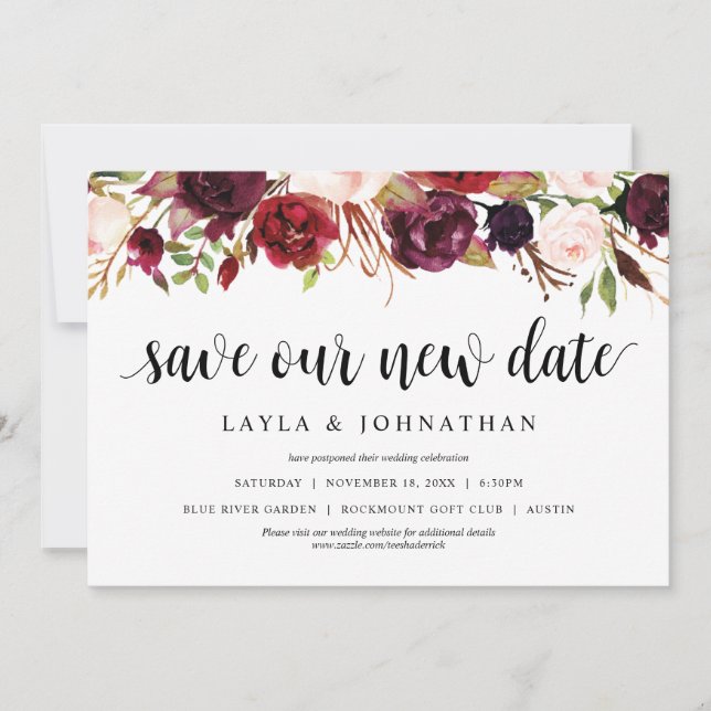 Invitation Enregistrer notre nouvelle date, Mariage Modifier  (Devant)