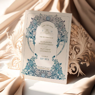 Invitation Enregistrez la date Art Nouveau Bleu Poussiéreux W