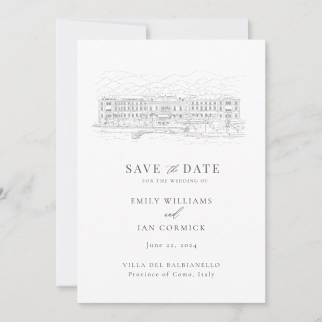 Invitation Enregistrez la date avec illustration de lieu pers (Devant)
