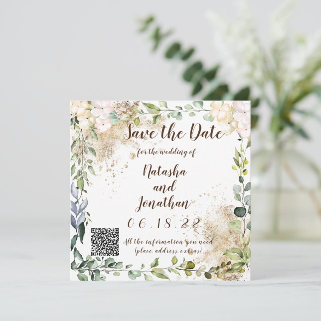 Invitation Enregistrez la date de la conception Herbal Design (Debout devant)