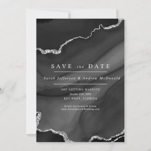 Invitation Enregistrez la date en noir et argent