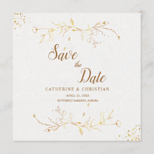 Invitation Enregistrez la Date Fleurs Contour Doré Carré
