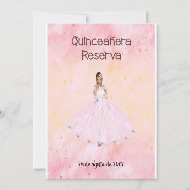 Invitation Enregistrez la date Quinceanera en espagnol Rose (Devant)