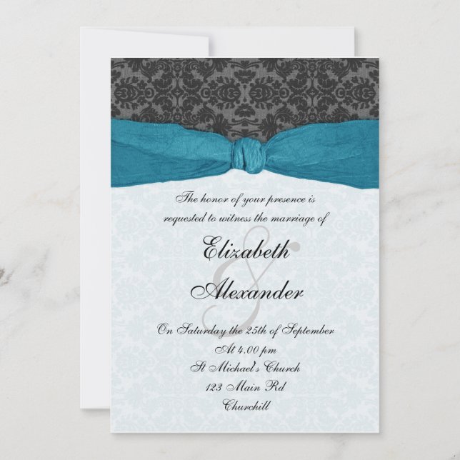 Invitation enroulée au ruban Damask - Turquoise (Devant)