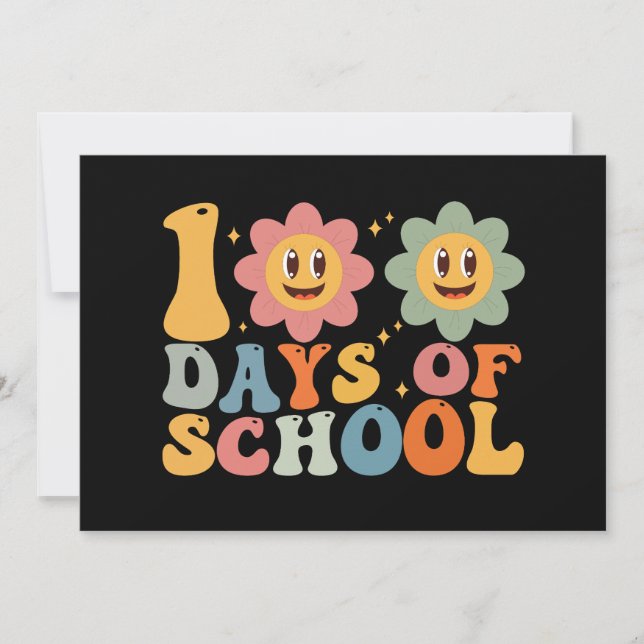 Invitation Enseignant Enfants Rétro Groovy 100 Jours D'école  (Devant)