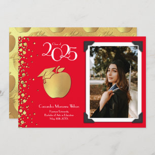 Invitation Enseignant Formation Gold Graduation Rouge