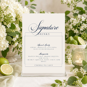 Invitation Enseigne de boissons signature bleu marine ivoire 