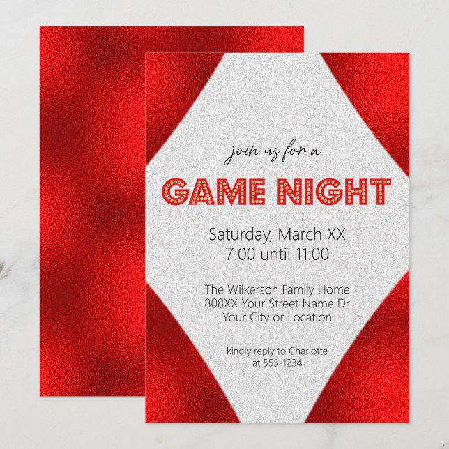 Invitation Enseigne de Marquee Rouge Soirée de Jeu (Devant / Derrière)