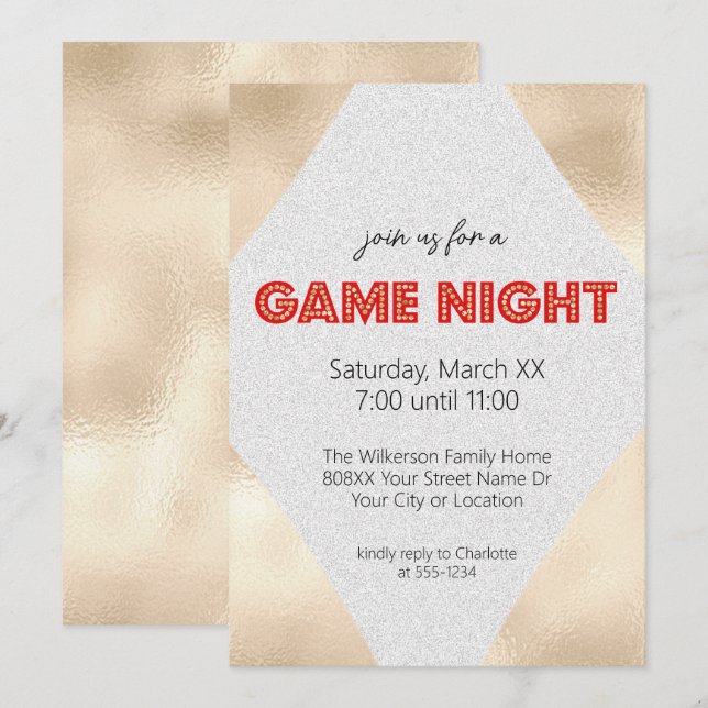 Invitation Enseigne de Marquee sur la soirée de jeu Gold (Devant / Derrière)