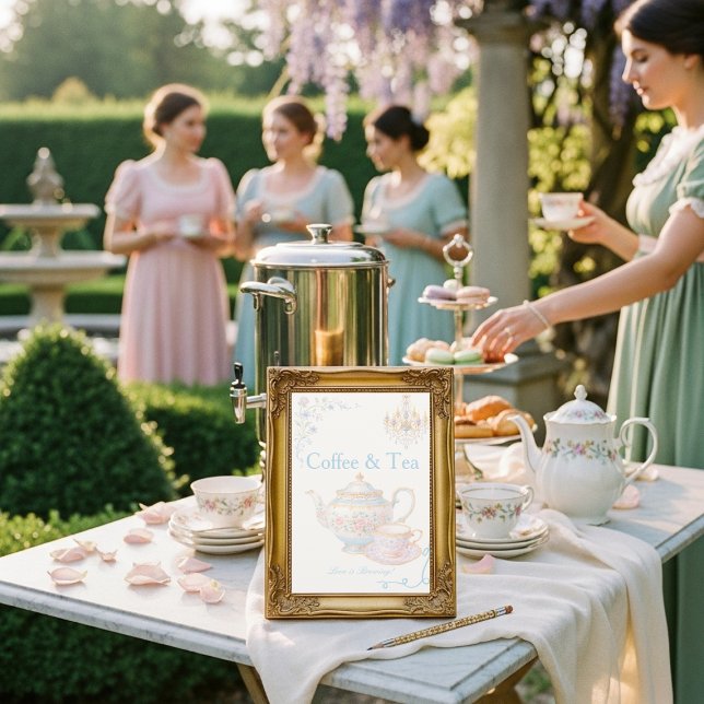 Invitation Enseigne Fancy Regency Café & Thé L'amour est dans (Fancy Regency Coffee & Tea Love is Brewing Sign)