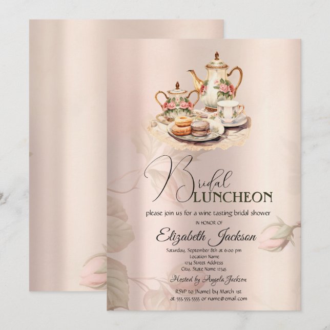 Invitation Ensemble à thé Chic Roses Luncheon de mariage vint (Devant / Derrière)