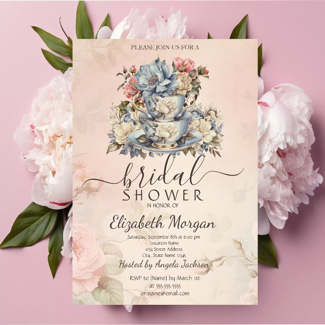 Invitation Ensemble à thé rétro Fleurs Shower de mariage (Créateur téléchargé)