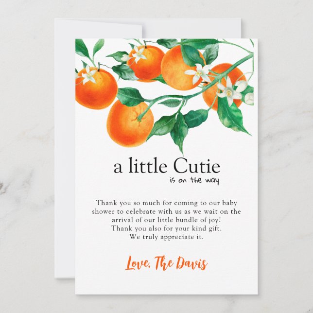 Invitation Ensemble Baby shower Fille, Petit Bébé Cutie, Oran (Devant)