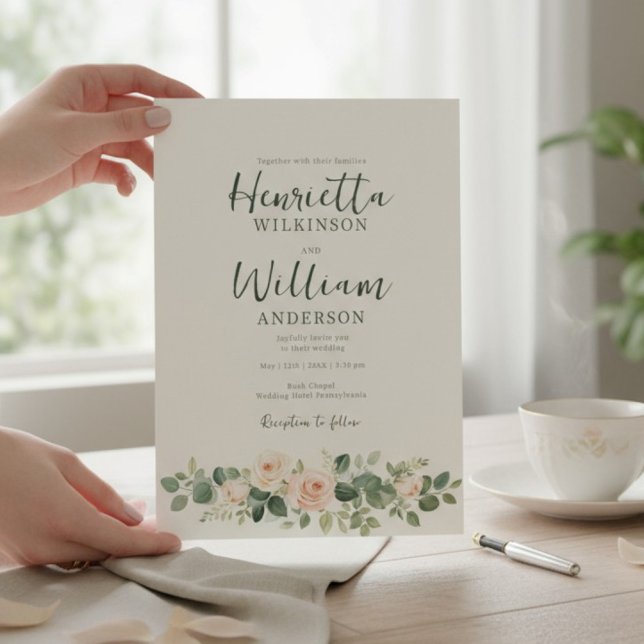 Invitation ensemble botanique floral vert script (Créateur téléchargé)