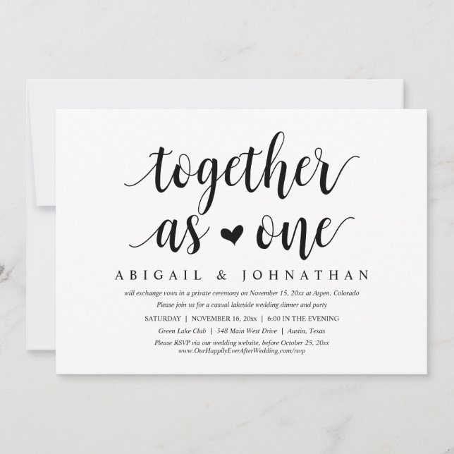 Invitation Ensemble comme un Mariage Elopement Dinner Party (Devant)