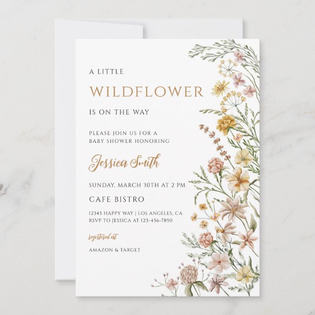 Invitation Ensemble de Baby Shower Bohème Fleur Sauvage (Devant)