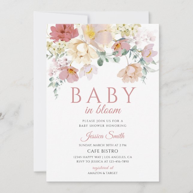 Invitation Ensemble de Baby Shower Fleur de Champ (Devant)