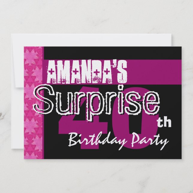 Invitation Ensemble de faire part rose pour 40e anniversaire  (Devant)