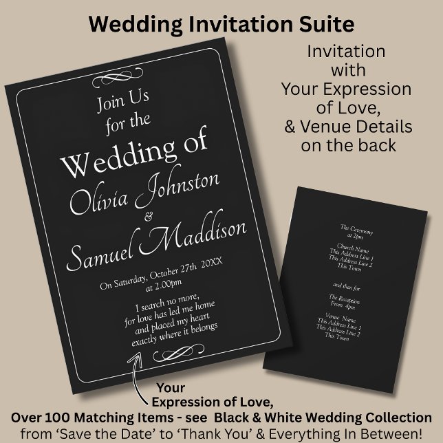 Invitation Ensemble de mariage à défilement infini Noir & Bla (Créateur téléchargé)