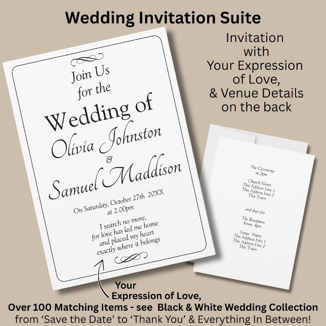 Invitation Ensemble de mariage à défilement infini noir et bl (Créateur téléchargé)