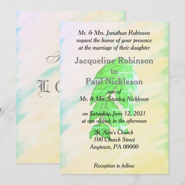 Invitation Ensemble de mariage à feuille d'aquarelle tropical (Devant / Derrière)
