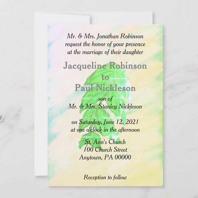 Invitation Ensemble de mariage à l'aquarelle de feuille tropi (Devant)