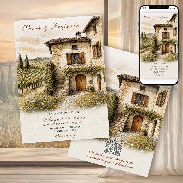 Invitation Ensemble de mariage esquisse de ferme italienne vi (Créateur téléchargé)