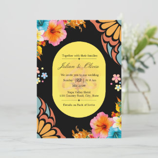 Invitation Ensemble de mariage floral noir et or de luxe