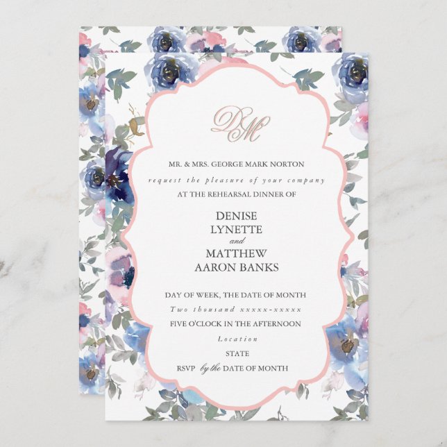 Invitation Ensemble de mariage tendre rose gazeux (Devant / Derrière)