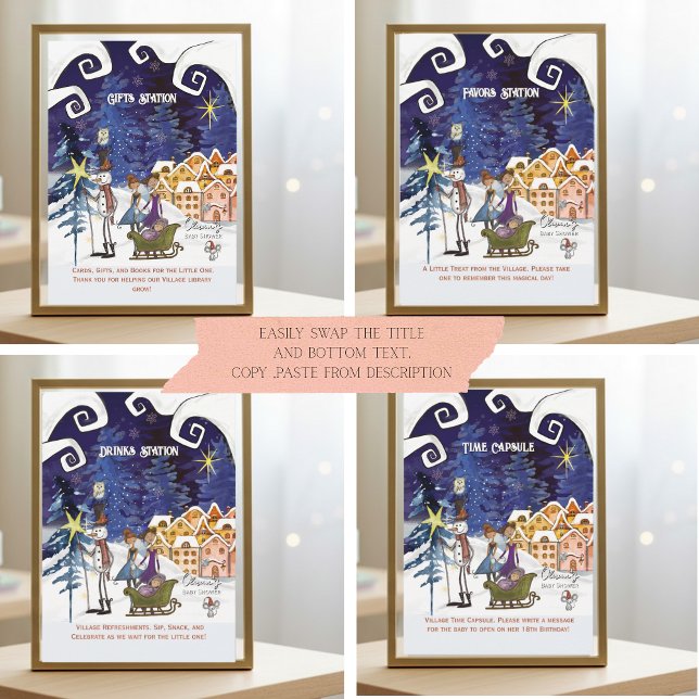 Invitation Ensemble de modèles de pancarte universelle "Il fa (It Takes a Village Universal Sign Suite TEMPLATE- 4 sings suggestion , text is editable)