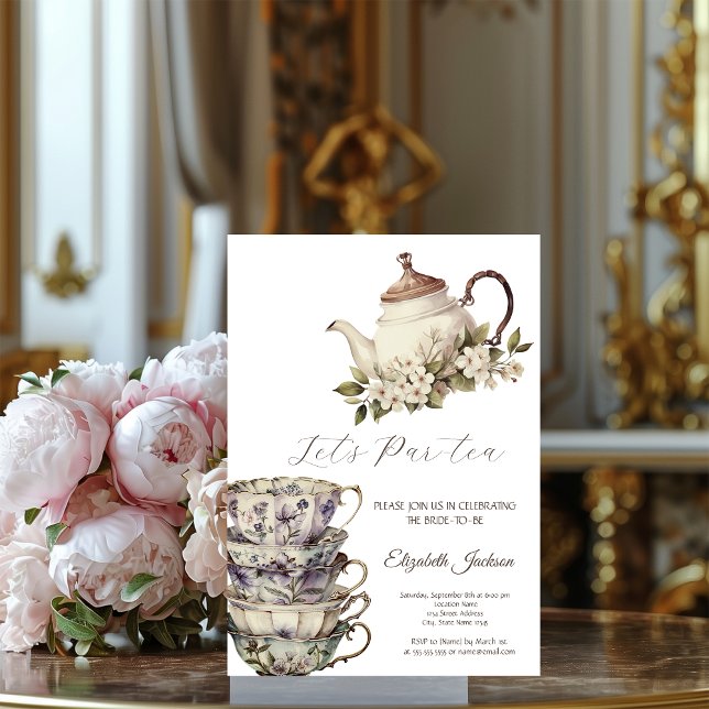 Invitation Ensemble de tasses et théière Fleurs Or Shower de  (Créateur téléchargé)
