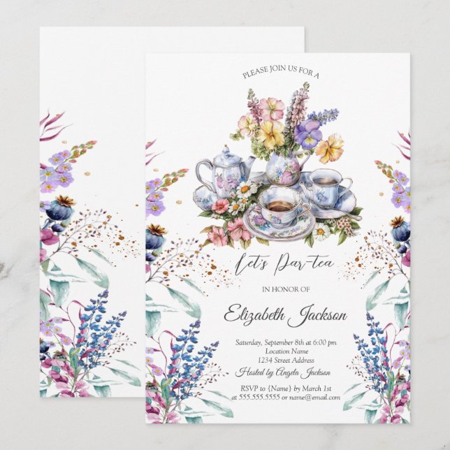 Invitation Ensemble de thé Prairie de fleurs sauvages Enterre (Devant / Derrière)