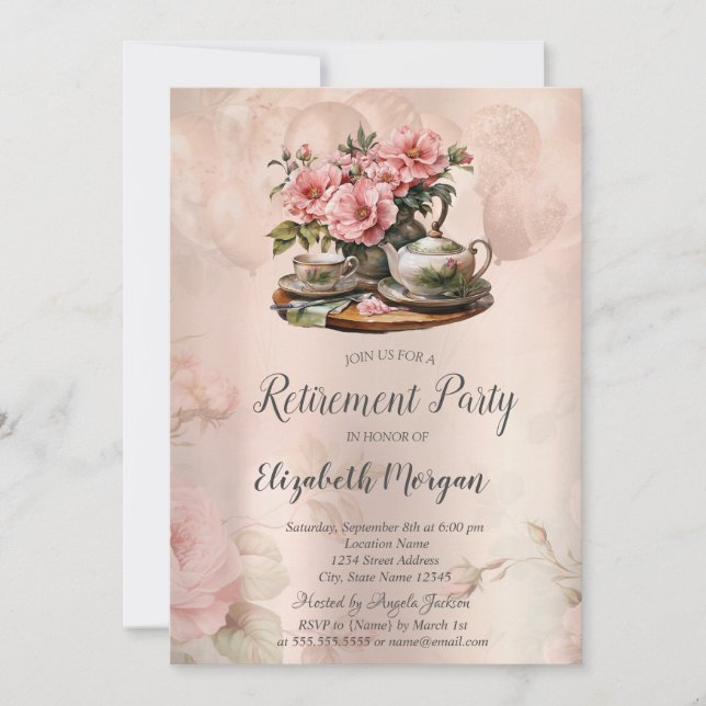 Invitation Ensemble de thé vintage floral Retraite  (Devant)