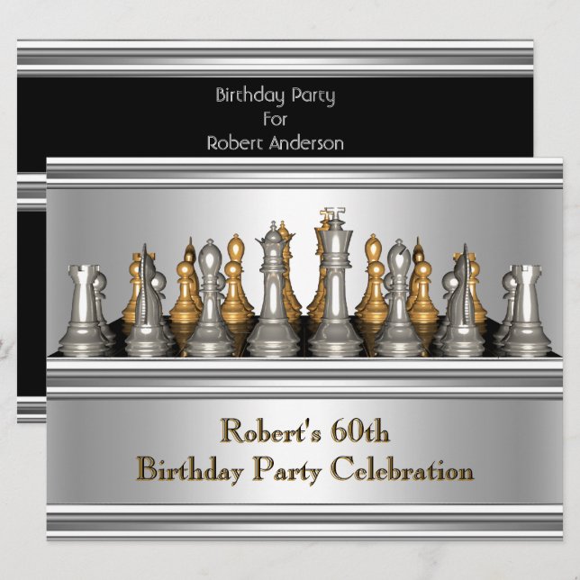 Invitation Ensemble d'échecs en métal pour l'anniversaire des (Devant / Derrière)